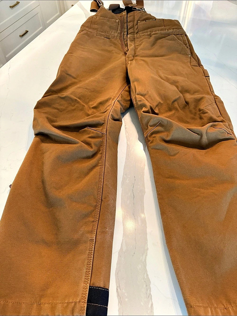 Walls Insulated Duck Bib Overalls Men's Brown Cargo Pants Size Medium Like New